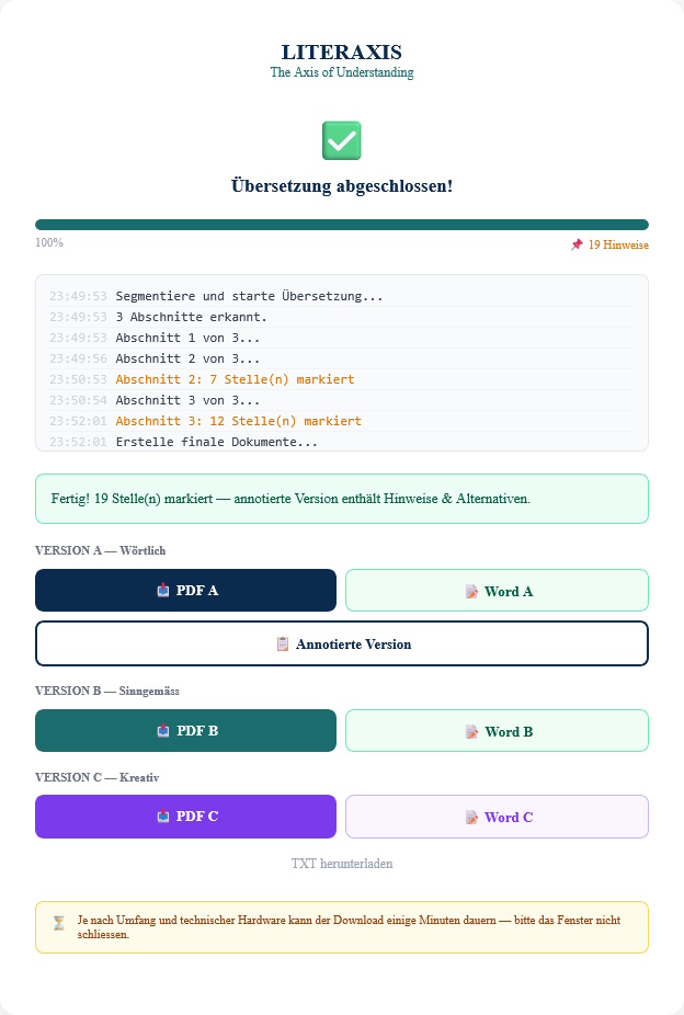Literaxis Download — Stil-Auswahl A/B/C